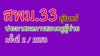สพม.33 สุรินทร์ ประกาศผลสอบครูผู้ช่วย 2/2558