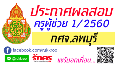 ประกาศผลสอบครูผู้ช่วยครั้งที่ 1/2560 กศจ.ลพบุรี