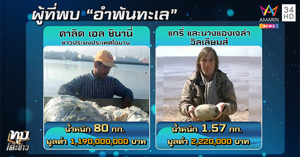 คาดหนุ่มไทยดวงเฮง รับ 20 ล้านจาก " อำพันทะเล "