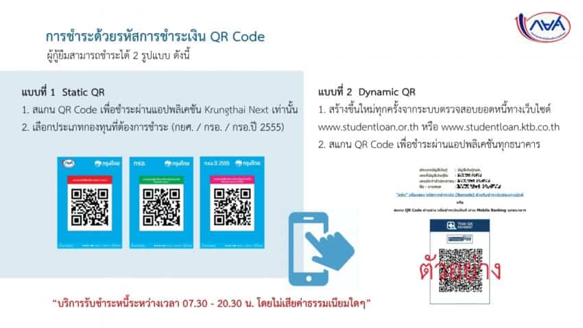 การลงทะเบียนตรวจสอบยอดหนี้ กยศ. และจ่ายผ่านแอพ หรือ QR code