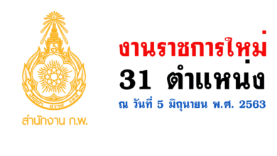 งานราชการใหม่ 31 ตำแหน่ง ณ วันที่ 5 มิถุนายน พ.ศ. 2563