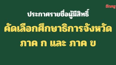 ประกาศรายชื่อผู้มีสิทธิเข้ารับการคัดเลือก ศึกษาธิการจังหวัด ภาค ก และภาค ข
