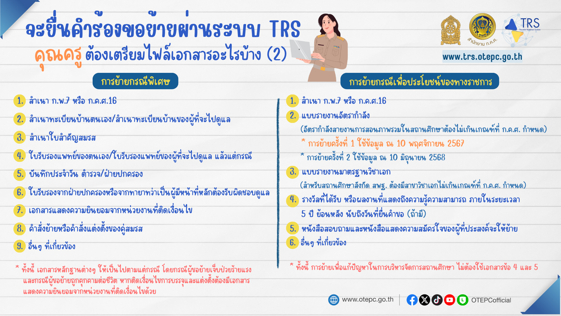 การยื่นคำร้องขอย้ายผ่านระบบ TRS